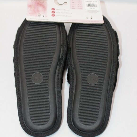 NWT Jessica Simpson Black Fur and Rhinestone Memory Foam Slippers - Picture 12 of 12